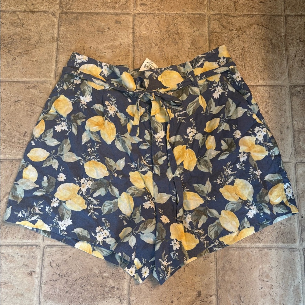 Abercrombie & Fitch High Waist Blue and Yellow Shorts with Lemons